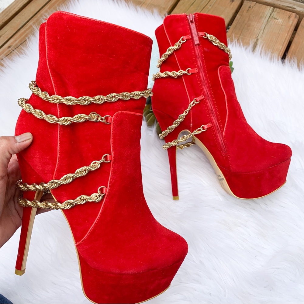 ALBA Red Gold Platform Heeled Boots Size 8.5
